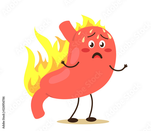 Sick stomach on a white background. Heartburn. Vector illustration.