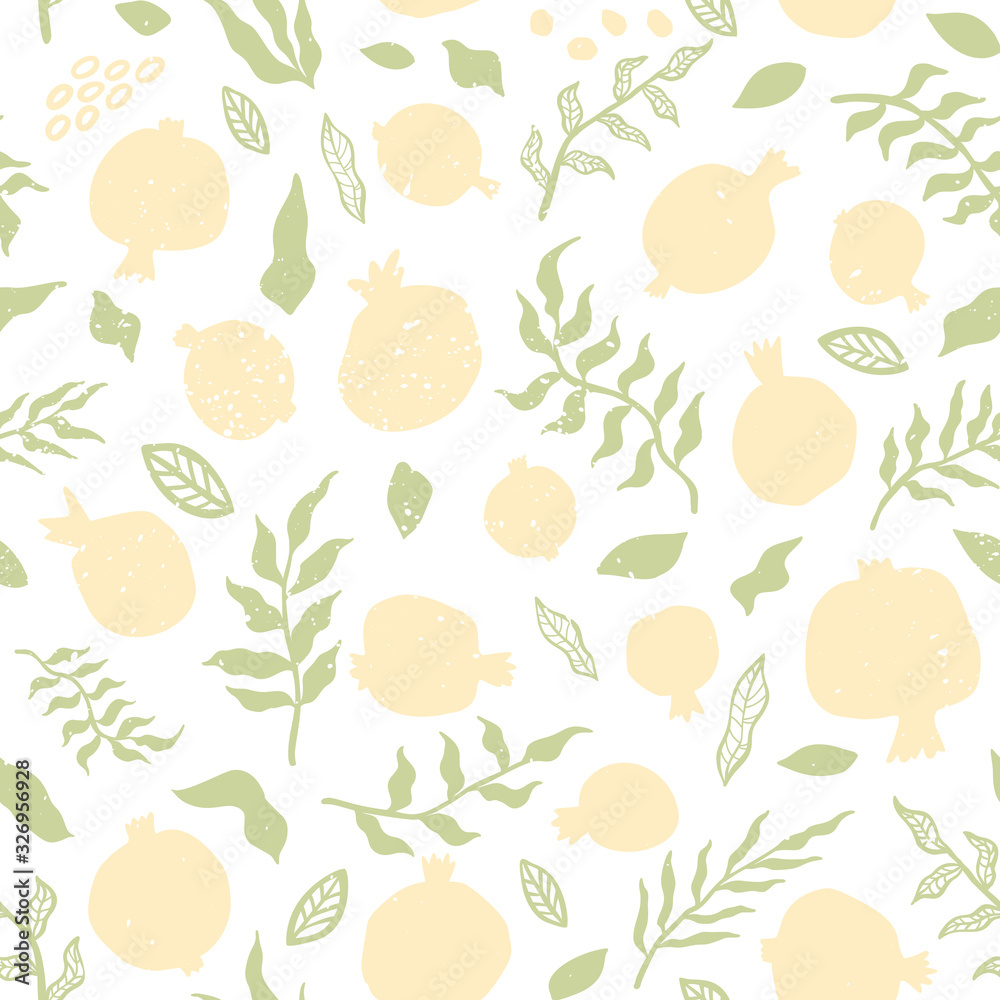 Pomegranate seamless pattern with leaves. Pomegranate seamless pattern with leaves.