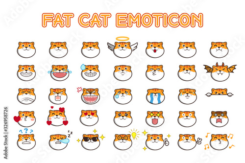 Naklejka Cute kawaii fat cat emoticon social media stickers