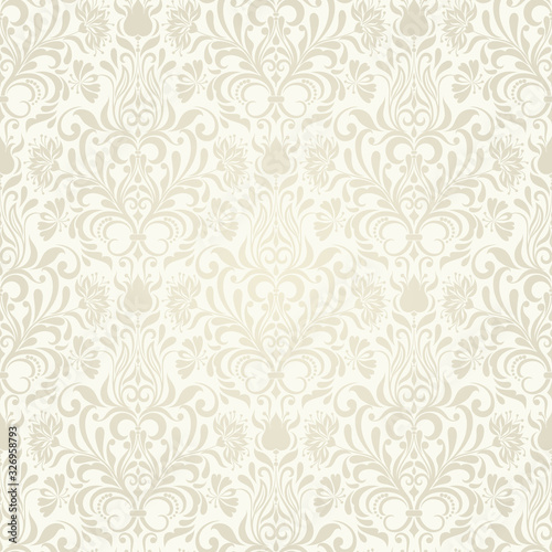 Seamless background baroque style. Vintage Pattern. Retro Victorian. Ornament in Damascus style. Elements of flowers  leaves. Vector illustration. Wallpaper  print packaging  textiles.