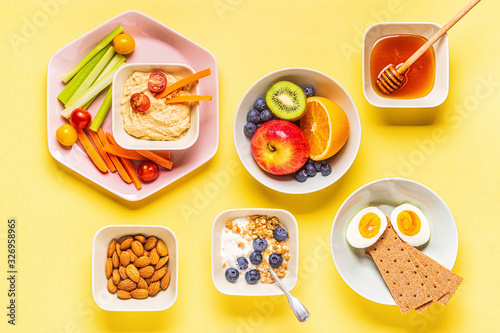 Healthy snack on a pastel background.