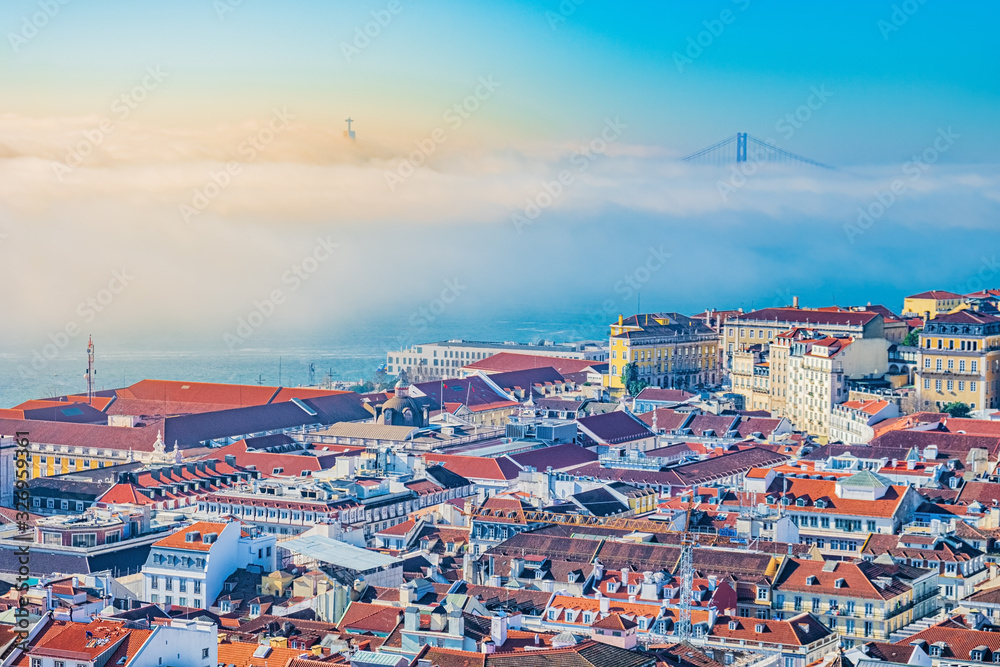 Colorful top view on Lisbon, Portugal