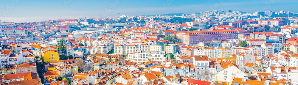 Colorful top view on Lisbon, Portugal