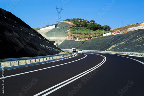 Road in Crete.Greek Island. Seaside of Crete island, aerial view, Greece.