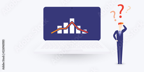 Global Economic Downfall Caused By the Coronavirus - Design Concept with Bar Chart on a Computer Screen with Uncertain Businessman