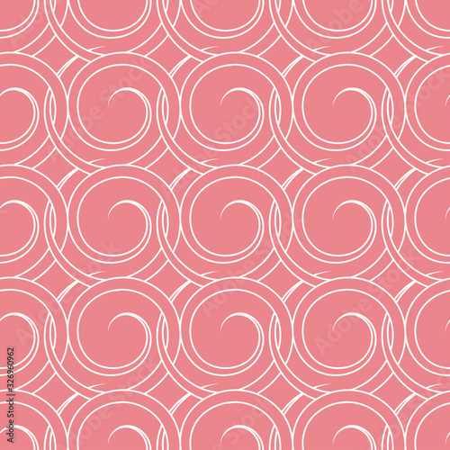 Abstract seamless pattern. Simple white ornament on pink background