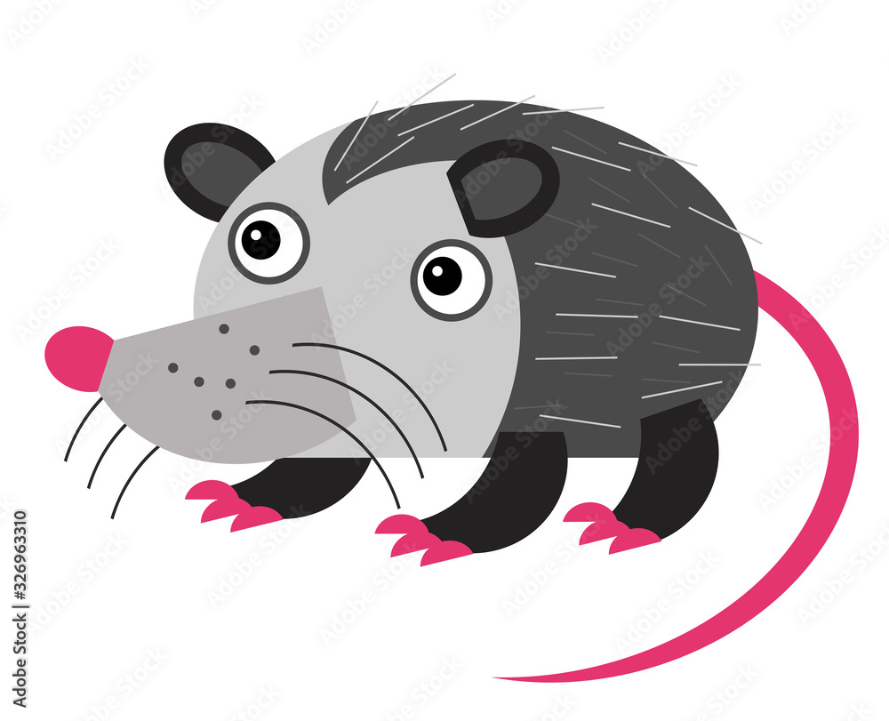 Obraz premium cartoon american scene with happy and funny opossum on white background - illustration