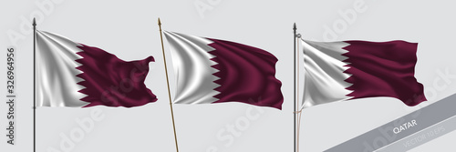 Set of Qatar waving flag on isolated background vector illustration