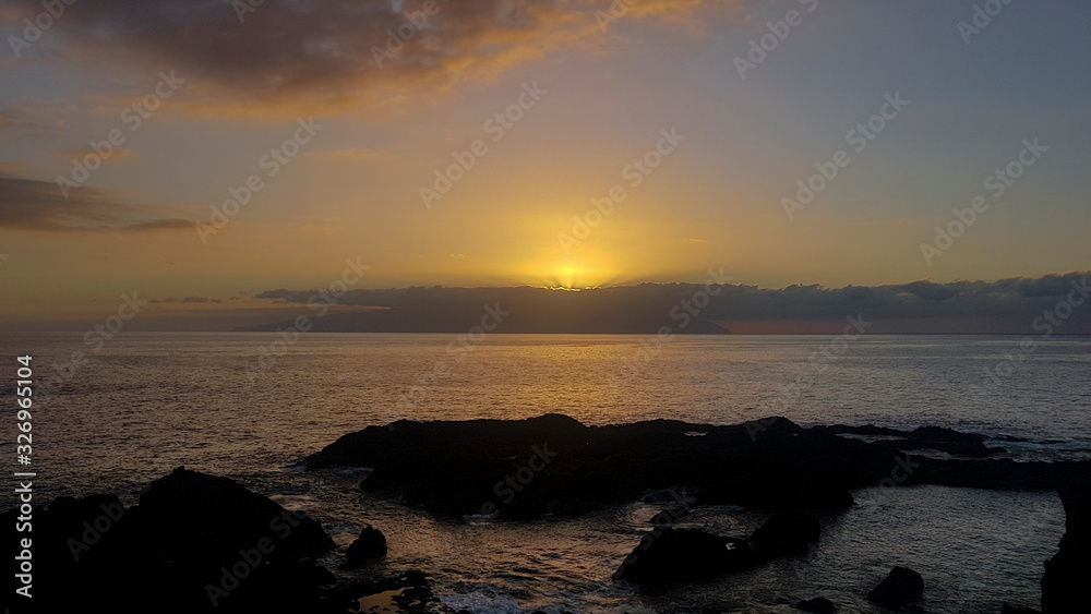 Sunset over Gomera from Los Gigantes Tenerife Spain
