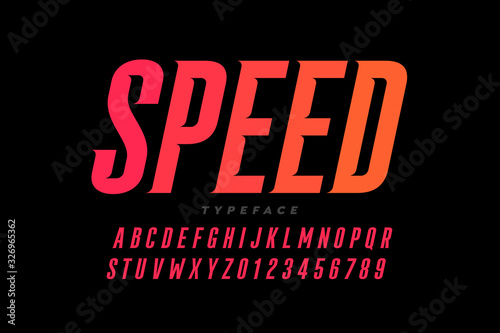 Speed style font, alphabet letters and numbers