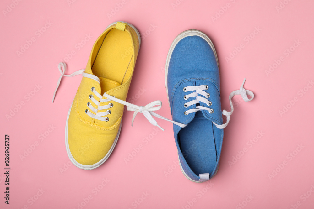 Shoelaces tied shop together