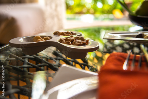 Cashews in a bowl on breakfast table
