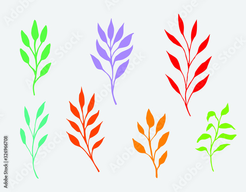 Stylized branches with leaves. Decorative elements for design and decoration. Vector.