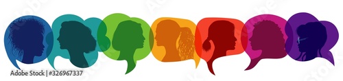 Silhouette group of multiethnic women who talk and share ideas and information. Women social network community. Communication and friendship between women or girls of diverse cultures