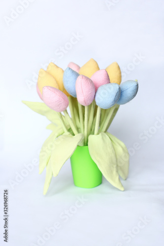 Fabric tulips on a white background.