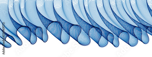 Array of particles flowing, dynamic wave transparent tulle textile on wind. 3d vector illustration. Mesh round dots, beautiful relaxing wallpaper illustration.