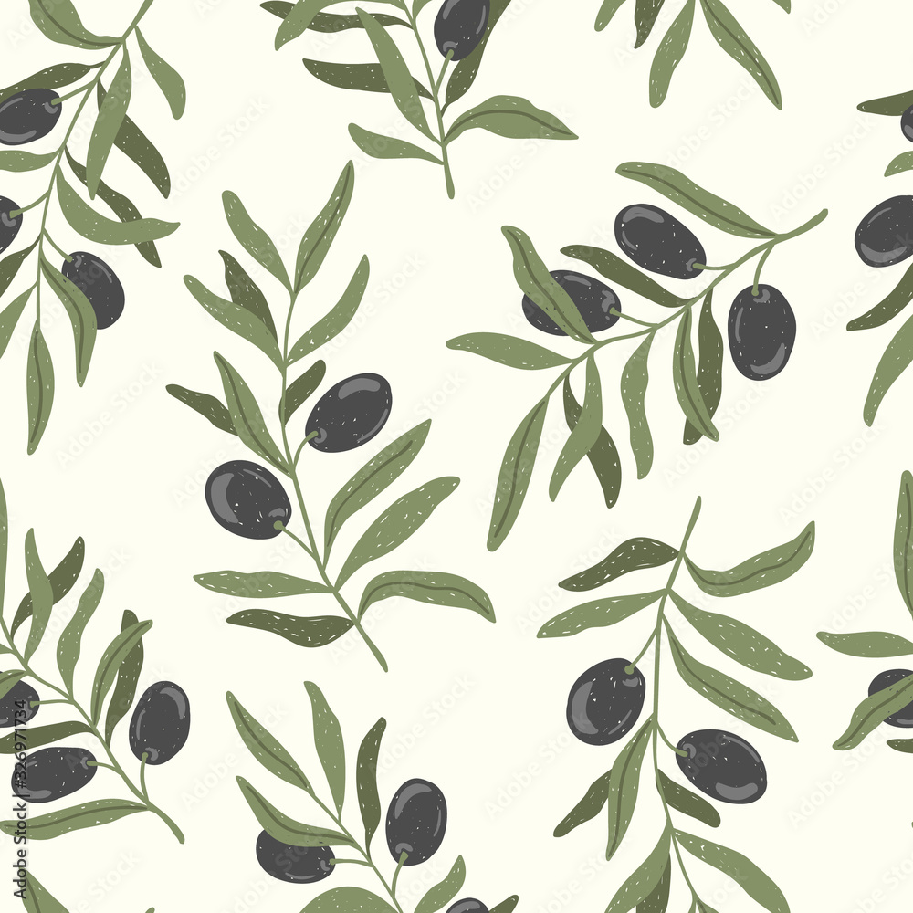 Hand drawn olive branches seamless pattern. Color botanical sketch texture. Perfect for fabric textile design Hand drawn olive branches seamless pattern. Color botanical sketch texture. Perfect for fabric textile design