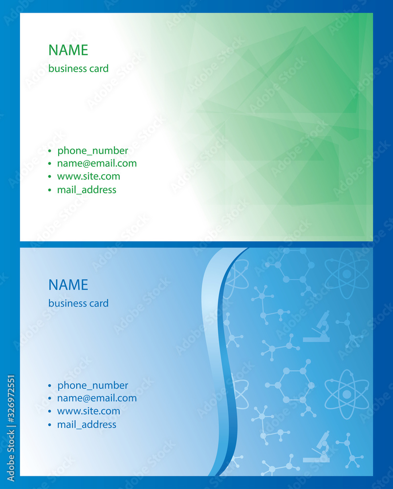 Fototapeta premium vector backgrounds with abstractions and science signs - green and blue business cards