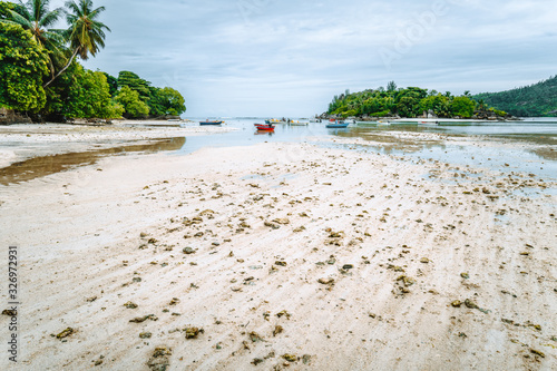 Port Glaud lagoon at tide time, Mahe island, Seychelles photo