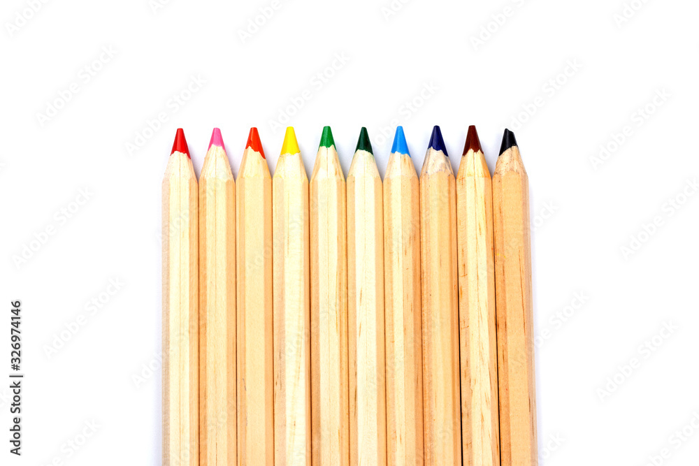 colored pencils isolated on white background. close up colored pencils isolated on white background. close up