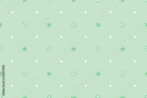 Green background with white flowers and circles, spring mood, blank for delicate design