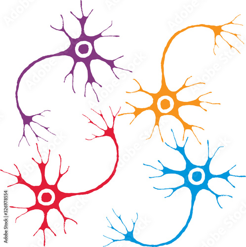 Vector image of silhouettes colorful human neurons cells