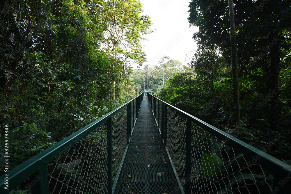 Suspended bridge over Sarapiqui River in Costa Rica Suspended bridge over Sarapiqui River in Costa Rica