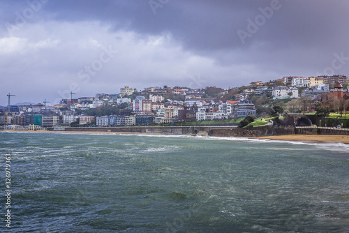 Shore of La Concha Bay in San Sebastian city in Spain