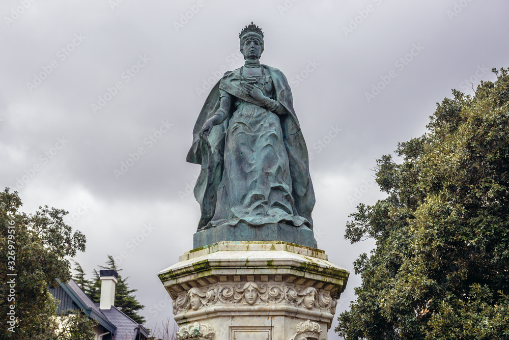 Quenn Maria Christina of Austria sculpture located in Ondarreta Park in San Sebastian city also called Donostia in Basque Country, Spain