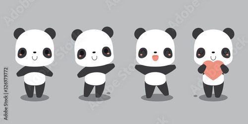 Set of cute giant panda bear cartoon characters. Flat vector illustration.