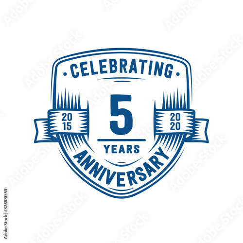 5 years anniversary celebration shield design template. 5th anniversary logo. Vector and illustration.