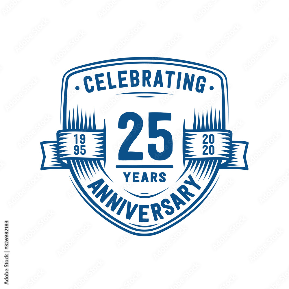 25 years anniversary celebration shield design template. 25th anniversary logo. Vector and illustration.