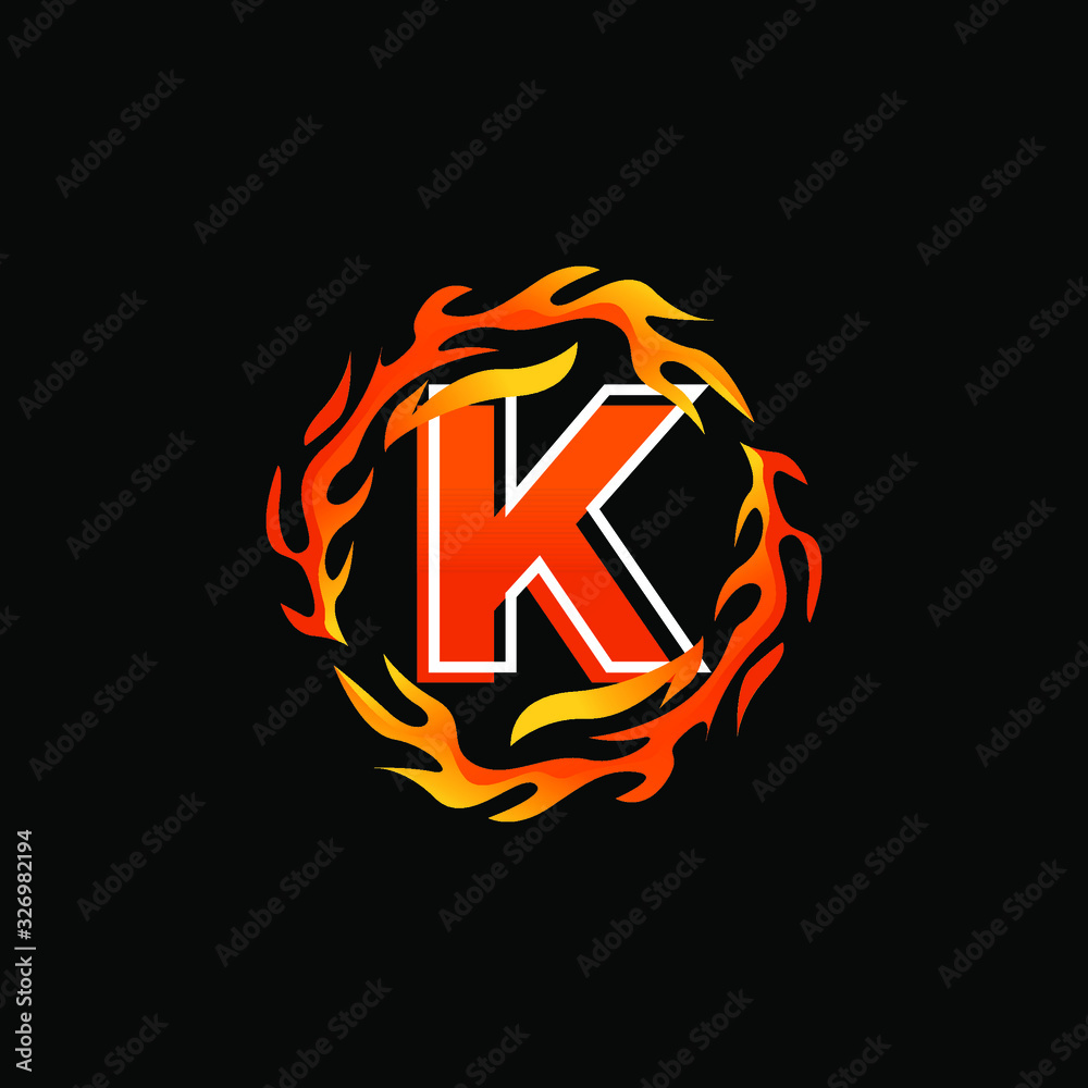 Initial Letter K inside Fire Elements Initial Letter K inside Fire Elements