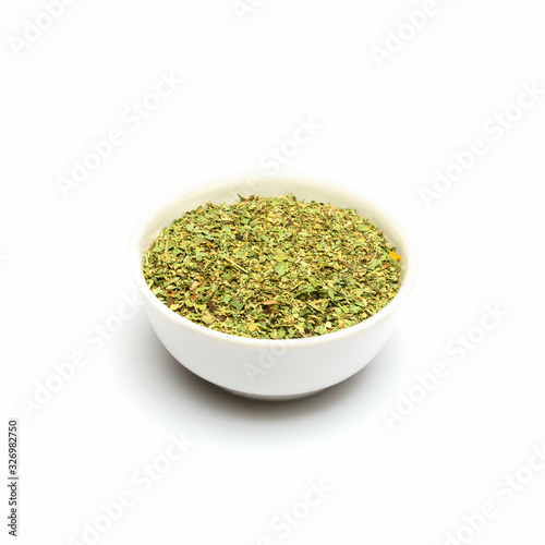 Dried fireweed in white bowel isolated on white background.