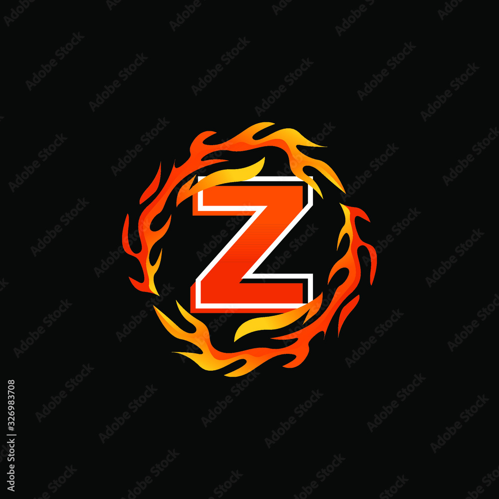 Initial Letter Z inside Fire Elements Initial Letter Z inside Fire Elements