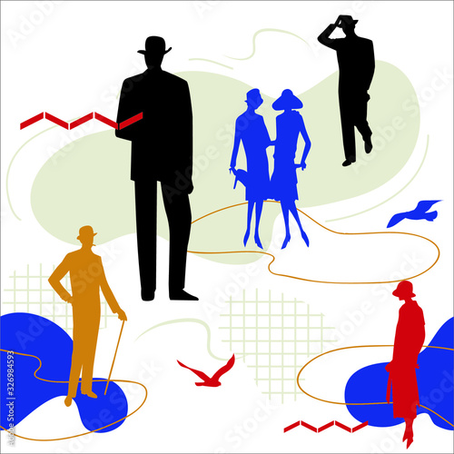 Vector pattern with people in retro style.