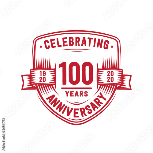 100 years anniversary celebration shield design template. 100th anniversary logo. Vector and illustration.