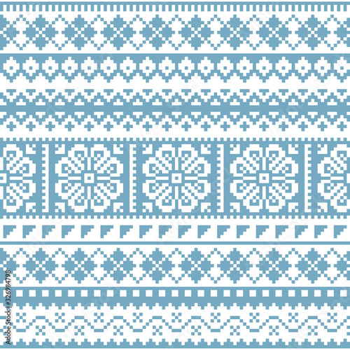 Fair Isle knit traditional vector seamless pattern, Scottush repetitive design, Shetland islands knitting style photo