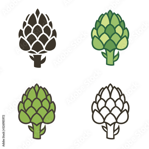 collection of various artichoke bud vegetable illustration isolated on white background photo