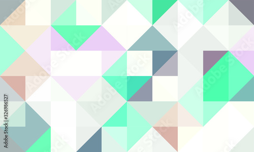 geometric pattern background composed by a sequence of overlapped squares and triangles with different colors. Repetitive geometric theme.