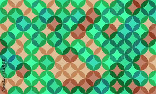 geometric pattern background composed by a sequence of overlapped circles with different colors. Repetitive geometric theme.