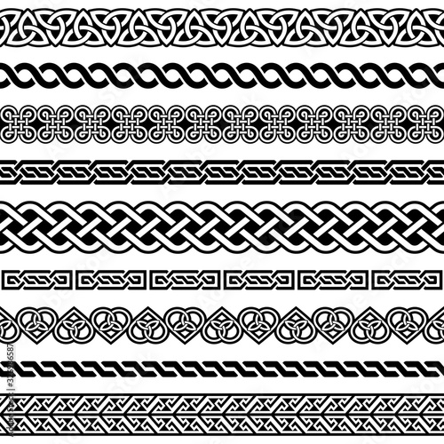 Irish Celtic vector semaless border pattern set, braided frame designs for greeting cards, St Patrick's Day celebration
