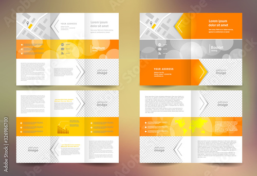 Brochure design template stripes theme orange color, block for images