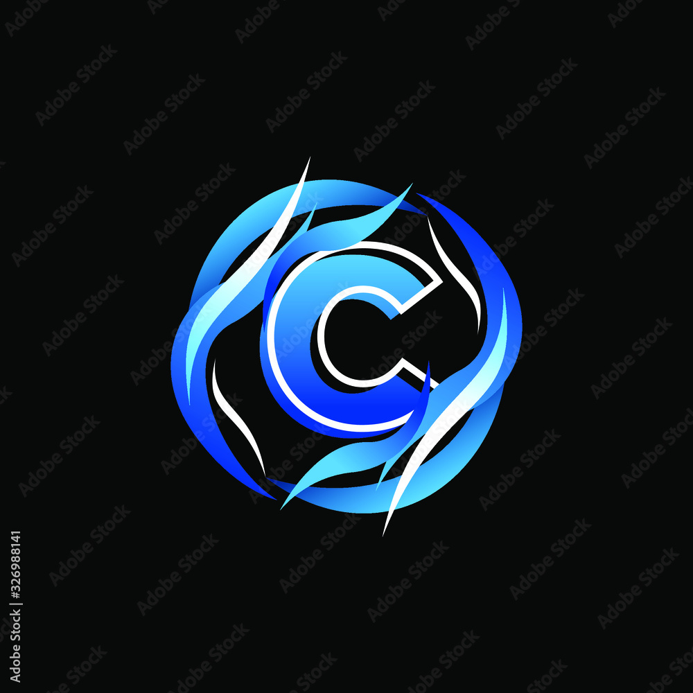 Initial Letter C with wind or water Initial Letter C with wind or water