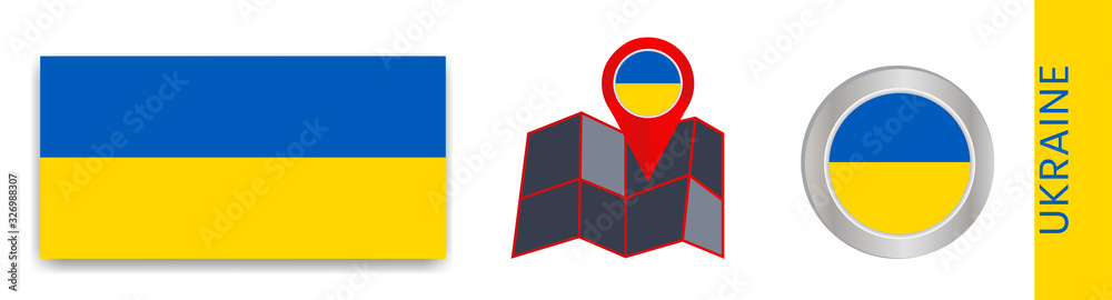Collection of Ukrainian national flags isolated in official colors and map icons of Ukraine with state flags. Collection of Ukrainian national flags isolated in official colors and map icons of Ukraine with state flags.