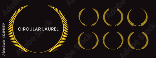 Set of gold laurel wreath with a black background.