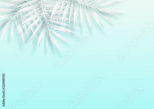 Tropical leaf frame on background pastel color tones. Paper craft style. Paper art style. Paper cut and craft style. vector, illustration. © Lapassawat