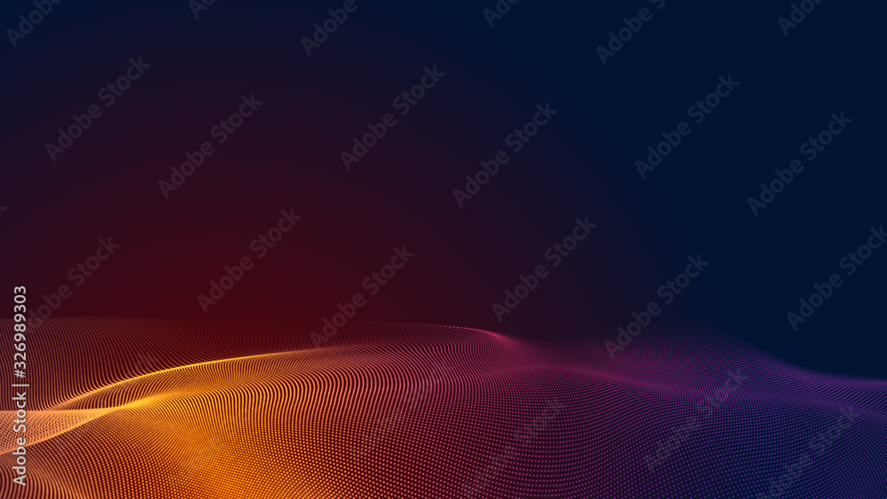 Dot red purple wave line light gradient dark background. Abstract  technology big data digital background. 3d rendering. - obrazy, fototapety, plakaty 