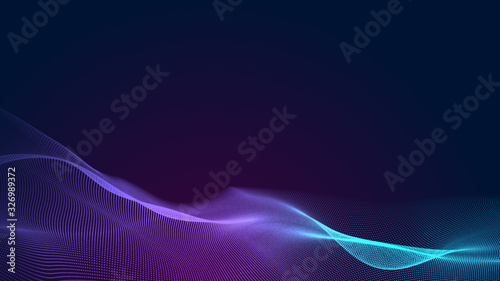 Dot blue purple wave line light gradient dark background. Abstract technology big data digital background. 3d rendering. © Papapig