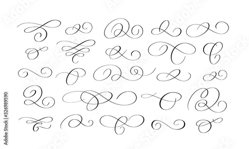 Vector doodle ink pen calligraphy flourish set